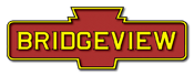 Bridgeview in the style of a Pennsylvania Railroad train station sign